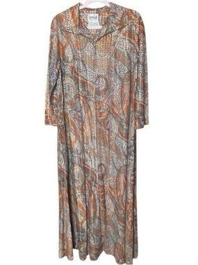 Laurence Kazar Paisley Metallic Maxi Dress Boho Vintage Luxe M